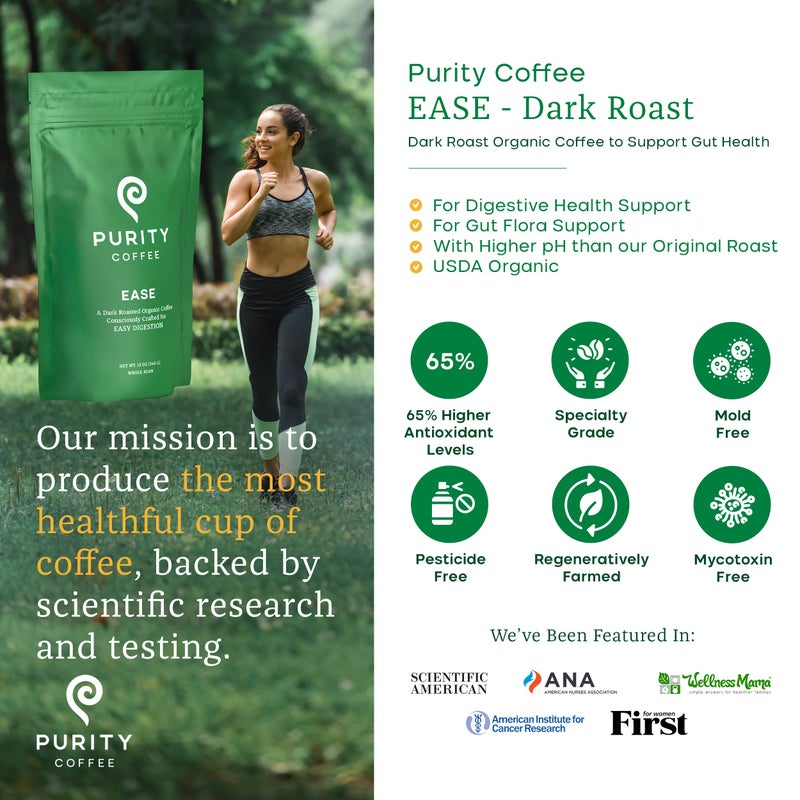 Purity Coffee EASE Dark Roast Low Acid Organic Coffee - USDA Certified Organic Specialty Grade Arabica Whole Bean Coffee - Third Party Tested for Mold, Mycotoxins and Pesticides - 12 oz Bag - Image 3